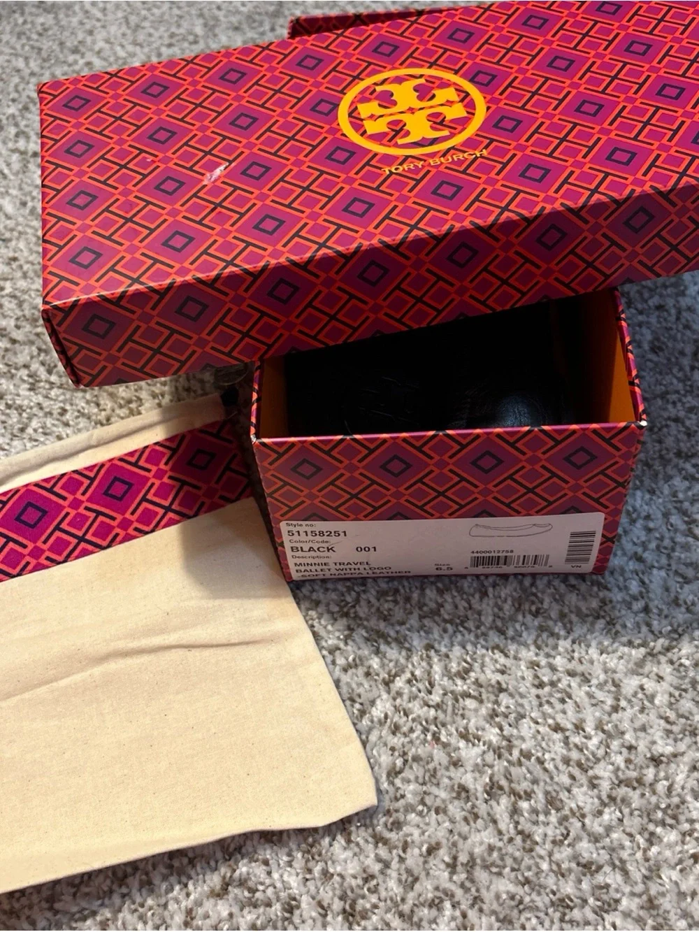 Tory Burch Black Leather Logo Ballet Flats EXCELLENT CONDITION